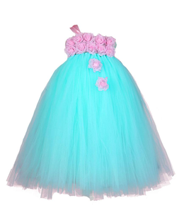 Bambine <span class=keywords><strong>sposa</strong></span> rosa fiore ragazza Tutu abito per bambini abiti per festa di compleanno 3D pizzo 2025 blu reale bambini di pasqua Chiffon - Product Image 3