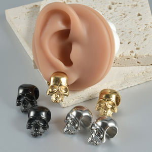 Tête <span class=keywords><strong>de</strong></span> crâne en acier inoxydable, poids d'oreilles pour cintres, jauges Punk Tunnel Plug Stretcher Expander Fashion Piercing Jewelry - Product Image 3