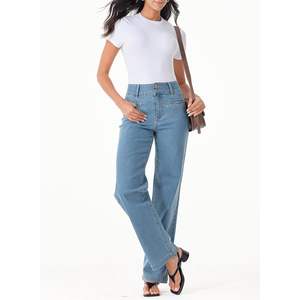 Sidefeel <b>Women's</b> Size 4 Zimbaplatinum Trendy Loose Denim High Waisted Straight Leg <b>Stretchy</b> Blue <b>Jeans</b> Breathable Wide Leg China - Product Image 4