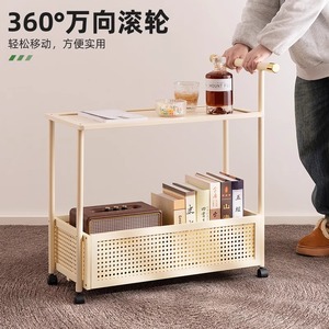 Retro-style movable trolley living room sofa side <b>table</b> multi-functional <b>small</b> coffee <b>table</b> simple storage rack corner <b>table</b> - Product Image 3