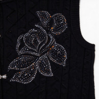 Robe Gilet Tricotée Élégante Personnalisée pour Femme, Cardigan Sans Manches avec Boutons Fleuris en Strass, Robe Longue en Maille Scintillante