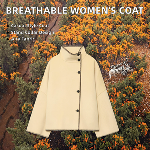 Giacca Casual da Donna in Pelliccia di Coniglio con Collo Alto, Maniche Lunghe, Traspirante, Antirughe, Vestibilità Ampia, Monopetto per l'Autunno - Product Image 3
