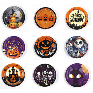 2025 nouveau <span class=keywords><strong>Halloween</strong></span> violet citrouille 8 pièces jetable papier vaisselle ensemble tasses serviettes assiettes pour fête fournitures Kits - Product Image 6