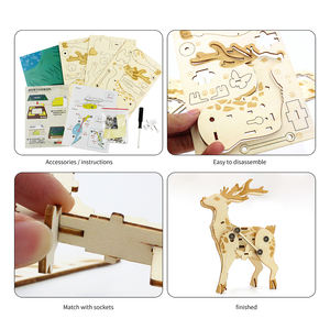 Regalo di Natale: Modellino di Renna a Carica Manuale, Puzzle 3D in Legno Fai-da-Te - Product Image 2