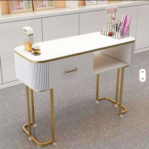 Mesa de Manicura Plegable de Vidrio Japonés Blanco, Estilo Simple y Lujoso, con Almacenamiento - Product Image 1