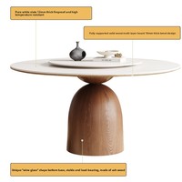 Table à manger pivotante en bois massif de style médiéval avec plateau en dalle de pierre couleur noyer, style Wabi-sabi, pour la maison et la restauration, avec ensemble de chaises