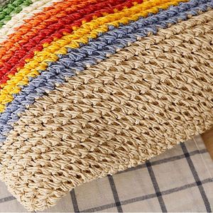 Sac à bandoulière en paille tressée pour femme, motif rayures arc-en-ciel contrastées, idéal pour la plage - Nouveauté en gros - Product Image 4