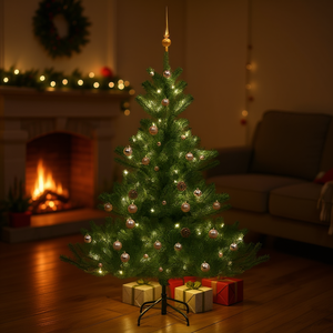 Sapin de Noël artificiel Nordmann Fir 70,9 pouces vert avec lumières LED, élégant, durable, arbre décoratif d'intérieur - Product Image 2