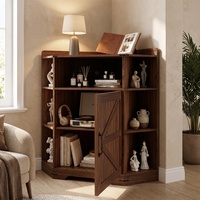 Étagère d'angle de style farmhouse avec ports USB, organisateur pour petits espaces, bibliothèque en bois pour bureau et salon