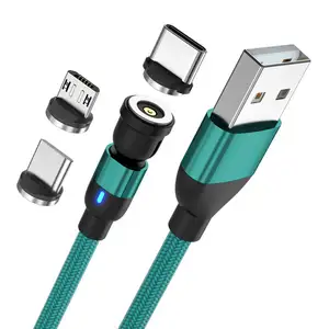 Magnetic 540 Degree USB 3 in 1 Mobile Charger Cable LED Charging Cable