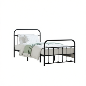 <b>Single</b> Metal <b>Bed</b> Frame <b>Black</b> Powder Coated Steel Industrial Design Bedroom Furniture - Product Image 1