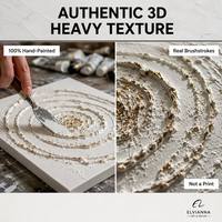Arte Mural Moderno y Elegante, Pintura en Lienzo con Patrón Circular Abstracto Minimalista en Dorado y Blanco, Pintura al Óleo de Naturaleza Muerta Moderna