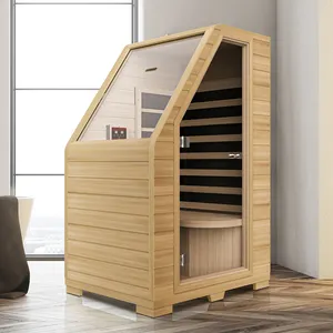 Sauna infra merah Mini rumah, ukuran satu orang pasokan pabrik kayu Hemlock Mini Infrared ruang Sauna kesehatan kering