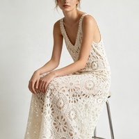 Robes de plage d'été Tyan, robes longues en tricot pour femmes avec fleurs 3D, robe sexy à col en V profond sans manches avec lacets