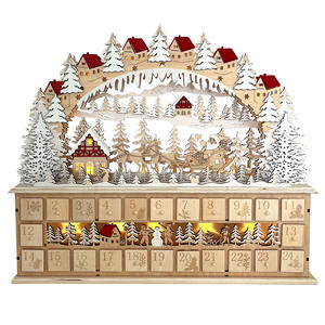 ปฏิทินนับถอยหลังวันคริสต์มาสแบบไม้ LED ขนาดใหญ่ หรูหรา เป็นมิตรกับสิ่งแวดล้อม ทนทาน ตกแต่งด้วยเลเซอร์คัท รูปบ้านหมู่บ้านฤดูหนาว 24 วัน - Product Image 6