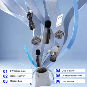 Microphone Lavalier Sans Fil Double 3-en-1 pour <span class=keywords><strong>iPhone</strong></span>, Android et Appareil Photo – Idéal pour le Streaming en Direct, YouTube, <span class=keywords><strong>TikTok</strong></span> et l'Enregistrement de Vlogs - Product Image 3