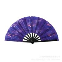 Éventail pliant en bambou personnalisé de 13 pouces, violet pailleté, classique, peint, écologique, durable, grand, pour les festivals, la décoration de fête