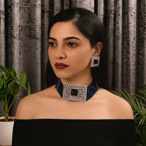 Geometric Crystal Rhinestone <b>Necklace</b> <b>Earring</b> <b>Set</b> <b>Silver</b> Plated Zinc Alloy Women's Party Jewelry Trendy Fashion Jewelry - Product Image 1