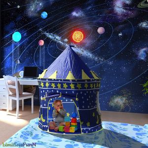 Casita de Juegos Plegable Portátil para Interiores y Exteriores, con Diseño de <span class=keywords><strong>Castillo</strong></span> de Estrellas y Luna Azul, para el Juego Imaginativo de los Niños - Product Image 3
