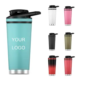 Custom Logo 24oz Double Wall Metal Stainless Steel Flask Gym Fitness Workout Mixer Protein Shaker Bottle