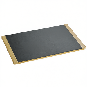Plateau de service rectangulaire en ardoise KESPER avec bords en bambou pour fromages et charcuteries - Product Image 2