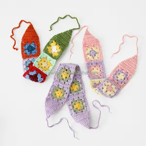 2024 nueva moda verano playa hecho a mano tejido Bandana mujeres Floral pelo bufanda ganchillo diademas para niñas