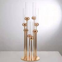 Candelabro Dorado de 8 Brazos, Candelabro con Tubos de Vidrio, Centro de Mesa Dorado, Candelabro de Hierro, Centro de Mesa para Bodas, Elite