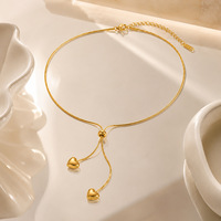 Kalung Baja Anti Karat OZE Cross-Border Liontin Berbentuk Hati Gaya Polo Rantai Bambu Berlapis Emas Asli 18k yang Dapat Disesuaikan