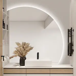 Современная домашняя полукруглая светодиодная подсветка без рамки, декоративное зеркало для ванной комнаты, настенное зеркало
