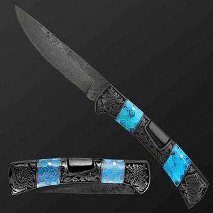 มีดพับเหล็กดามัสกัสเรืองแสง ปรับแต่งได้ตามต้องการ ระดับ OEM สำหรับ DIY EDC มีดพับสำหรับตั้งแคมป์ ด้ามเรซิ่น ขนาด 16 ซม. - Product Image 3