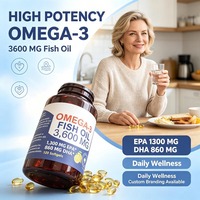 Paket Kustom OEM Minyak Ikan Omega 3 Berkualitas Tinggi dan Ampuh EPA DHA Softgels 3600mg Dewasa Bebas GMO