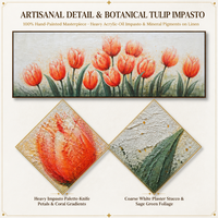 Peintures murales modernes faites à la main, fleurs de tulipes orange, toile, décoration intérieure, texture florale, taille personnalisée