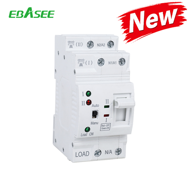 New EBASEE IEC Compact 6A-63A 2P 4P DIN Rail PC Class ATS Automatic Transfer Switch