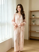 Pyjama long de luxe pour femme en fibre de bambou, léger et respirant, haut à manches longues et pantalon à taille élastique, collection printemps/été