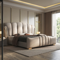 Lit rembourré de style moderne et luxueux, taille Queen ou King, avec espace de rangement pour la salle de bain