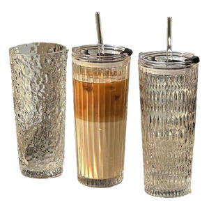 大型容量透明コーヒーアイスアメリカンラテガラスふたとストロー付き高価値オフィスウォーターカップガラスドリンクウェア - Product Image 5