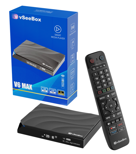Vseebox V6 Max 2025 Hot Lifetime Free OEM 4gb Ram 64gb Rom 8K Ultra Streaming OTT Smart Android 14 Super Vseebox V6MAX TV Box