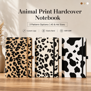 Quaderno A5 con logo personalizzato, stampa leopardata, copertina rigida in similpelle PU, elastico, righe spesse, regalo per studenti, vendita all'ingrosso. - Product Image 1