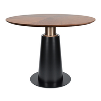Table à manger ronde en bois de luxe en gros, base noire pour la restauration fine et l'hôtellerie