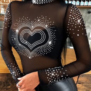 Women's <b>Sequin</b> Slim Fit <b>Tops</b> Long Sleeve Bodycon Mesh <b>Top</b> Fashion - Product Image 4