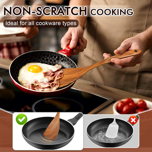 Juego de 6 utensilios de cocina de madera de teca natural con mango largo y cómodo, <span class=keywords><strong>que</strong></span> incluye cucharas, espátula, volteador y tenedor, <span class=keywords><strong>para</strong></span> utensilios de cocina antiadherentes. - Product Image 5
