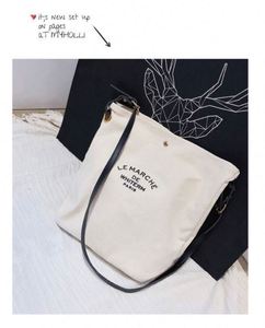 Bolsa de Hombro de Algodón para Mujer, Diseño Nuevo, Bolsa de Compras Informal, Bolsa de Mensajero de Lona con Asas de Cuero - Product Image 5