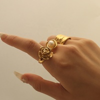 Edelstahl ringe Wasserdichter Schmuck 18 Karat vergoldete Falten breiter Streifen Geometrischer Butter ring Große klobige Ringe