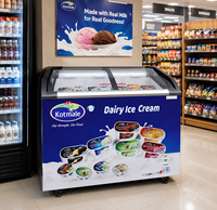 Congélateur coffre profond X-MING avec porte vitrée incurvée, vitrine commerciale pour crèmes glacées pour supermarché -25°C ℃