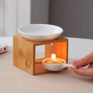 Brûleur d'huiles essentielles en bambou, diffuseur aromatique écologique, porte-bougie chauffe-plat <span class=keywords><strong>pour</strong></span> yoga et spa, encens de massage - Product Image 4