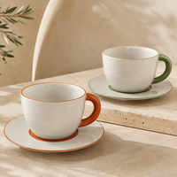 Ensemble tasse et soucoupe à café en porcelaine céramique à double paroi, anti-fuite, sans BPA, 250 ml, compatible lave-vaisselle et micro-ondes, classique, pour la maison, le café, cadeau