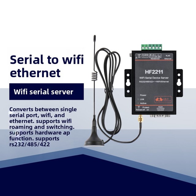 Serial Port Server RS232/485/422 to WiFi and Ethernet DTU Transparent Data Exchange Communication Device HF2211
