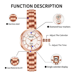 HALEI Women's New Original Quartz Watch Rose Gold Alloy Case Stainless Steel Bracelet Analog Dial <b>Calendar</b> Display Wholesale - Product Image 4