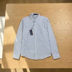 Camisa Casual de Algodón con Bordado a Rayas Estilo Inglés de Primavera, Exclusiva de Exve para Comercio Exterior, Cierre de Botón Sencillo - Product Image 3