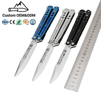 Couteau de poche pliant en acier inoxydable 5Cr13MoV, couteau d'entraînement Balisong non affûté, manche en aluminium oxydé noir, couteau EDC